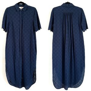 Birds Of Paradis By TROVATA California Women Eyelet Midi Dress In Navy Blue